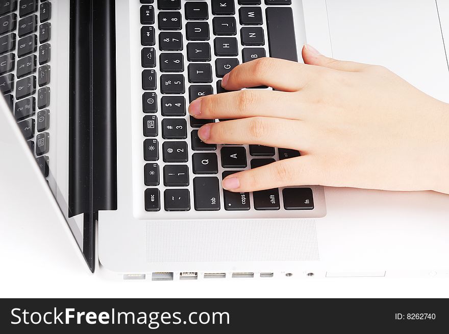 Girl hands typing on keyboard