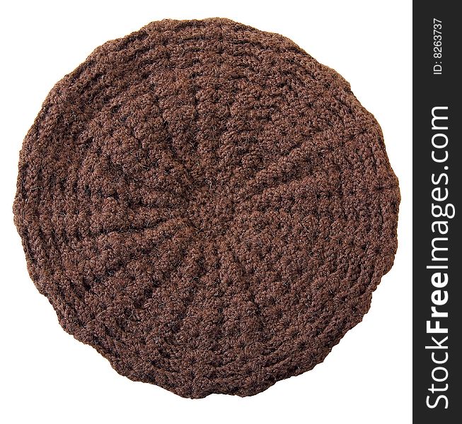 Brown isolated wool knitted cap barret