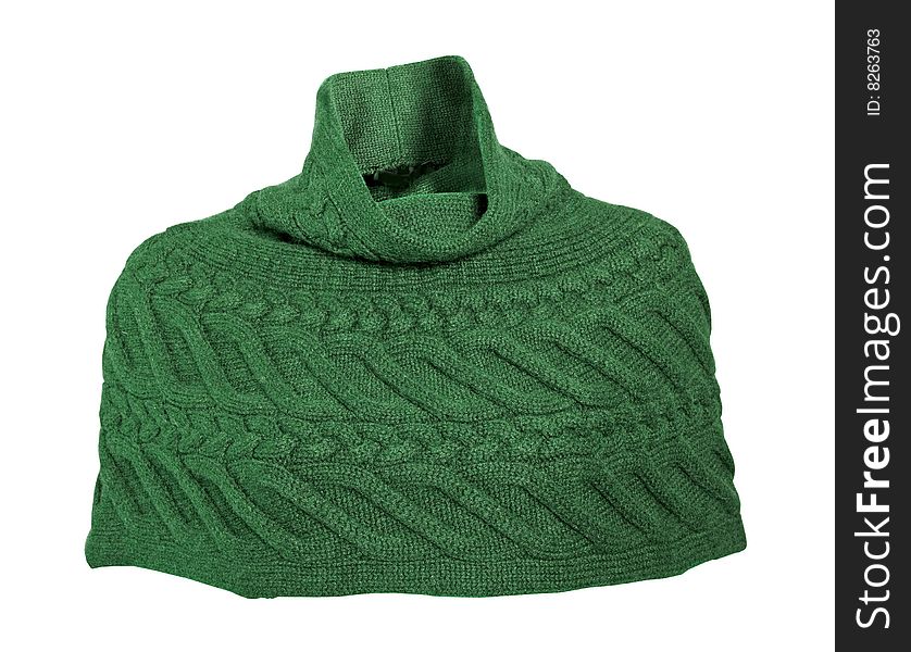 Green isolated wool knitted scarf