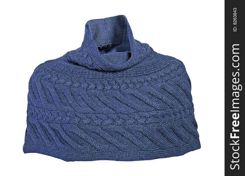 Blue isolated wool knitted scarf