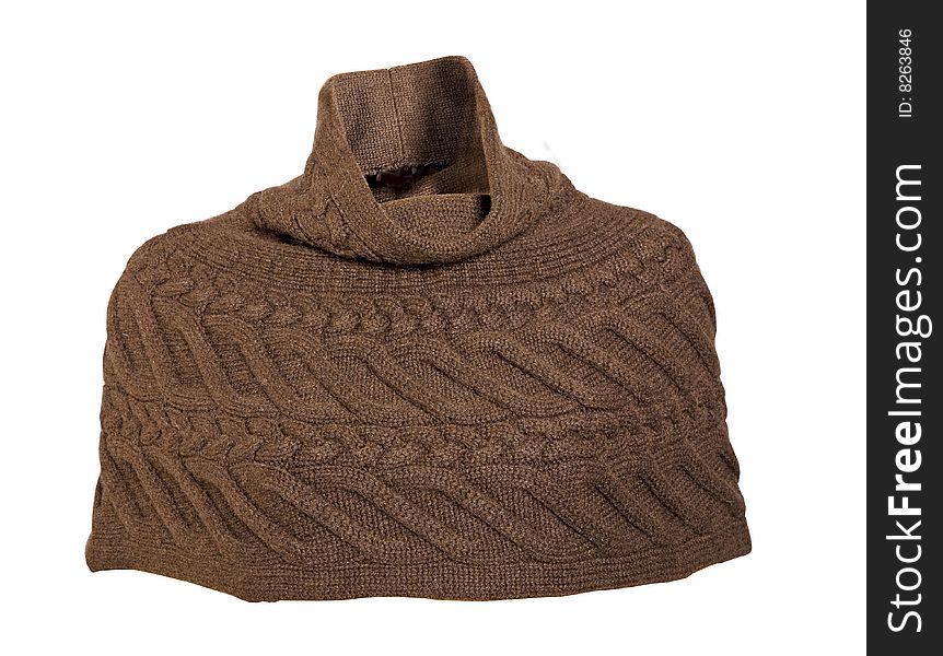 Brown isolated wool knitted scarf