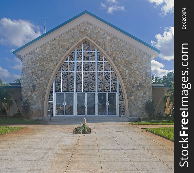 Beautiful Country Chruch with decorative windows and stone wall. Beautiful Country Chruch with decorative windows and stone wall