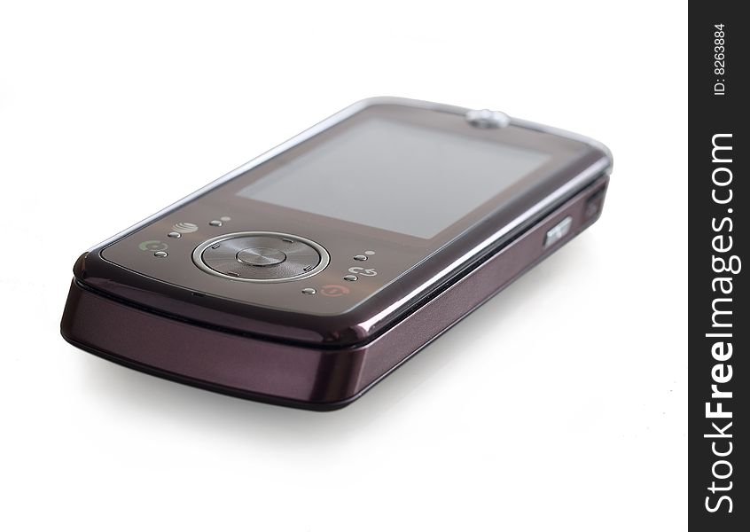 Picture of a mobile phone, focused on round central button