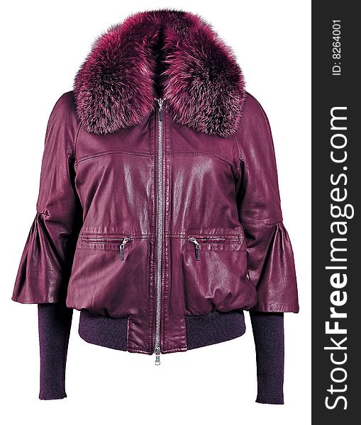 Violet leather jacket with fur collar