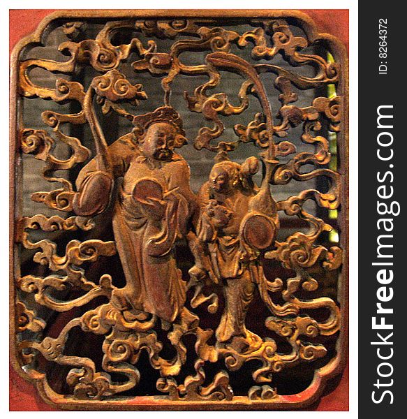 Piece of wood carving in the Beijing Opera perform