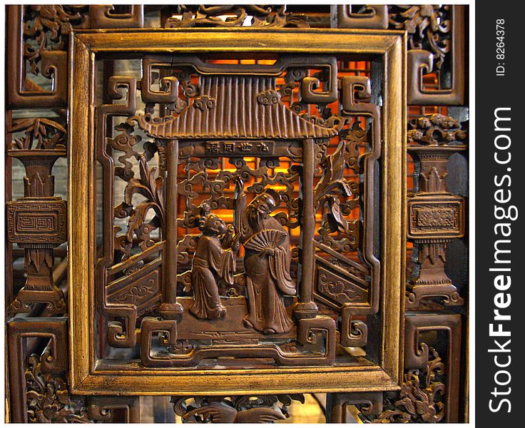 Piece of wood carving in the Beijing Opera perform