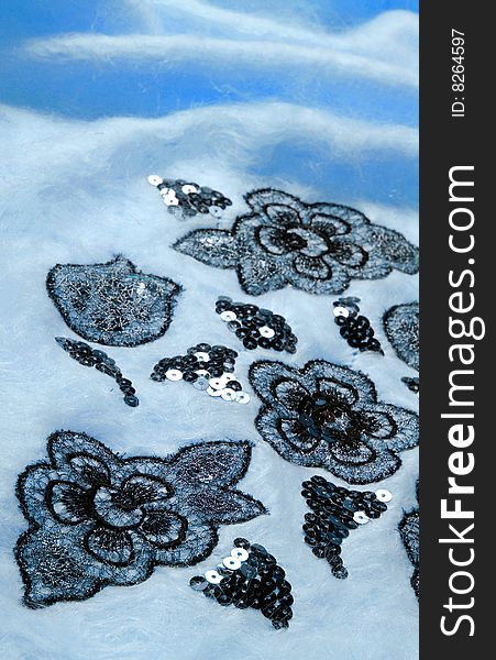 Silk blue  lace ornament color texture. Silk blue  lace ornament color texture