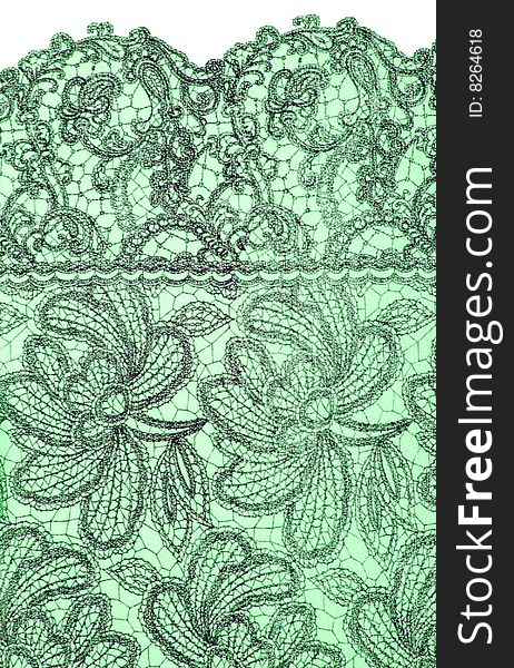 Silk green  lace ornament color texture. Silk green  lace ornament color texture