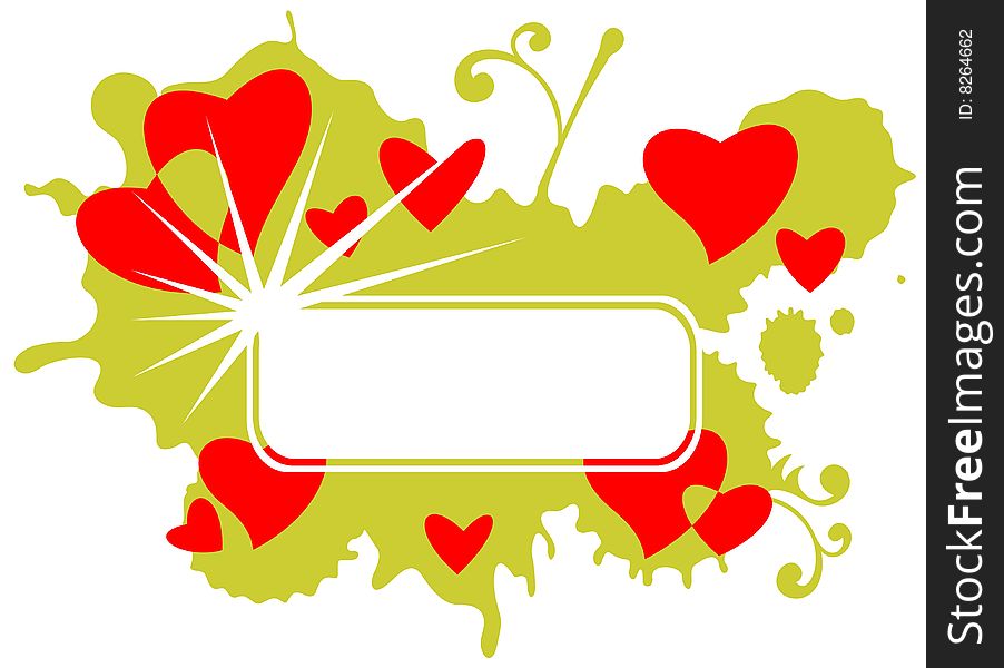 Romantic frame with hearts and flowers  on a green background. Romantic frame with hearts and flowers  on a green background.