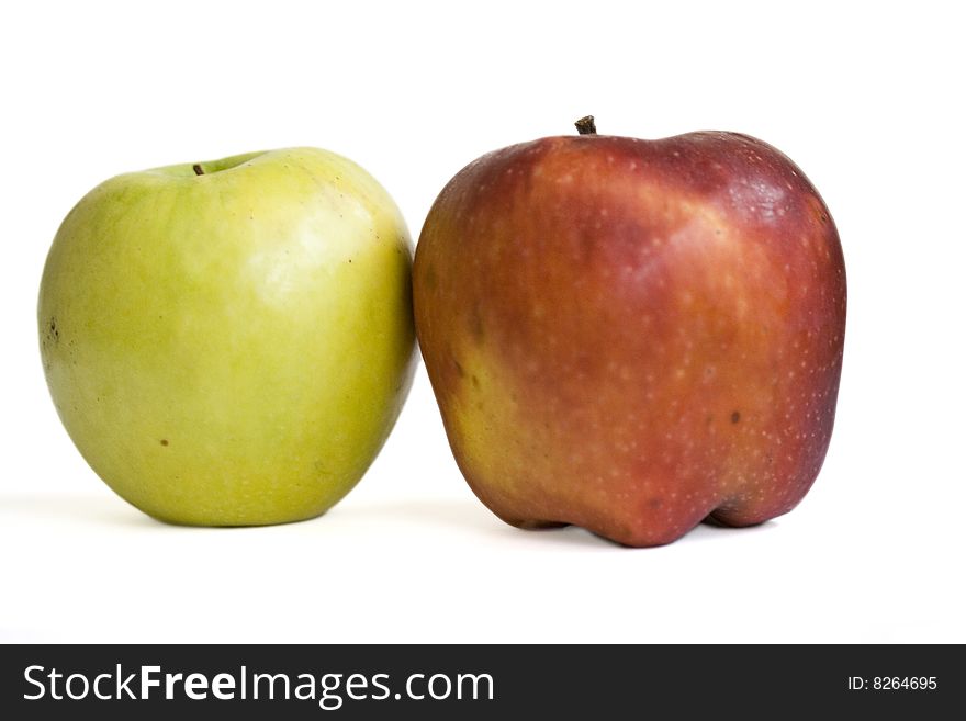 Red and green apple isolated on white