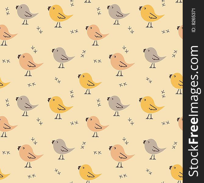 Seamless background with birds and footprints