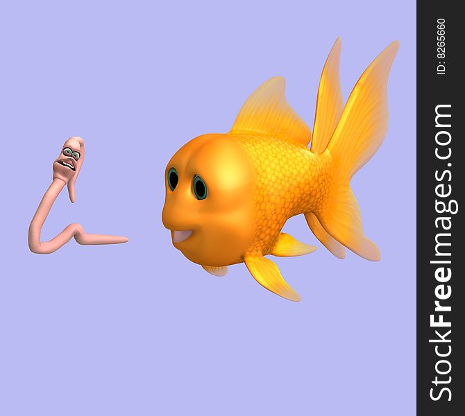 Funny toon worm and fish with Clipping Path. Funny toon worm and fish with Clipping Path