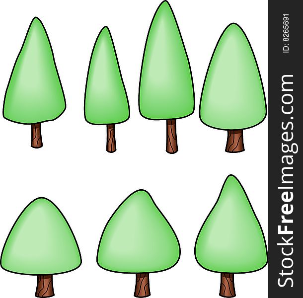 A variety of shapes of cute little trees - these are vector illustrations. A variety of shapes of cute little trees - these are vector illustrations