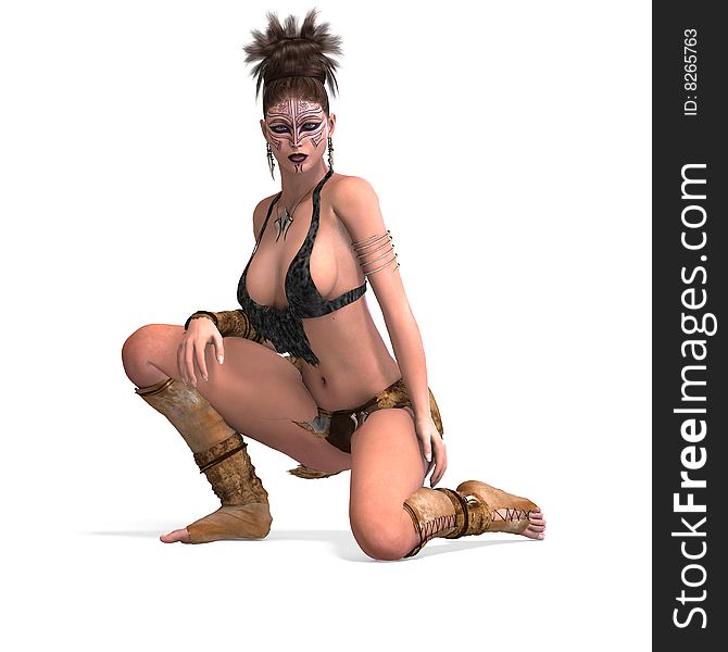Female Fantasy Barbarian Fighter With Clipping Path. Female Fantasy Barbarian Fighter With Clipping Path