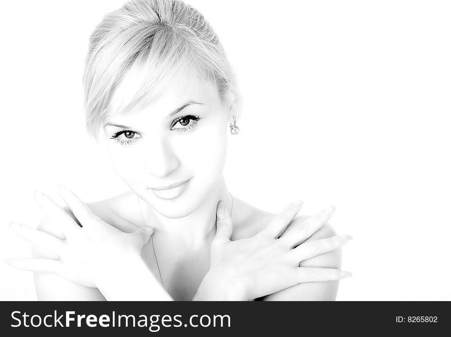 Girl isolated on white (hi key studio shot)