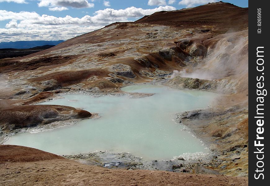 Geothermal platform and fields from a lava near to volcano Krafla in Iceland