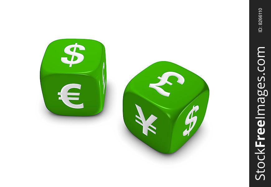 Pair of green dice with currency sign