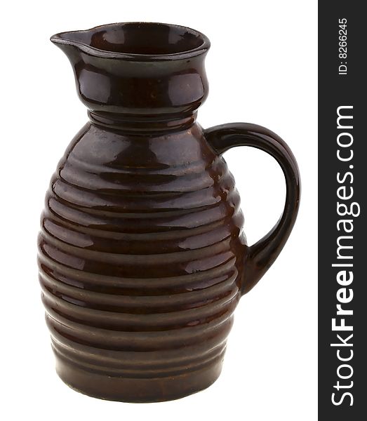 Vintage olg ceramic jug isolated on white background