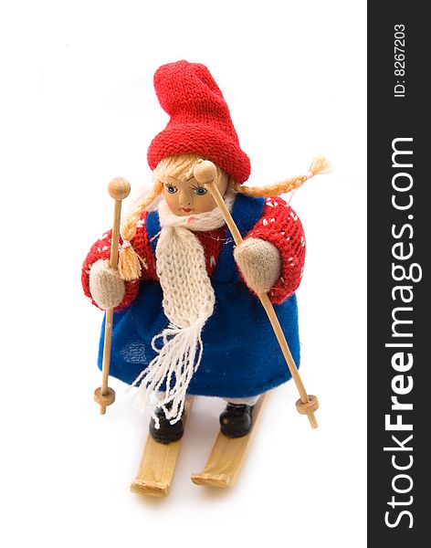 Ski doll for children dressed in austrian popular suite.