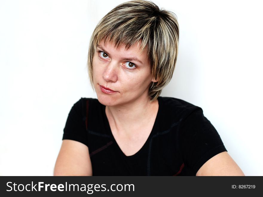 Portrait of the woman on a white background. Portrait of the woman on a white background