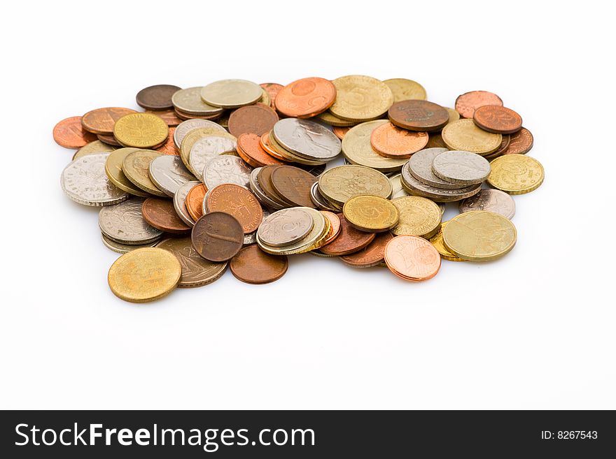 A group of old coins isolated on white