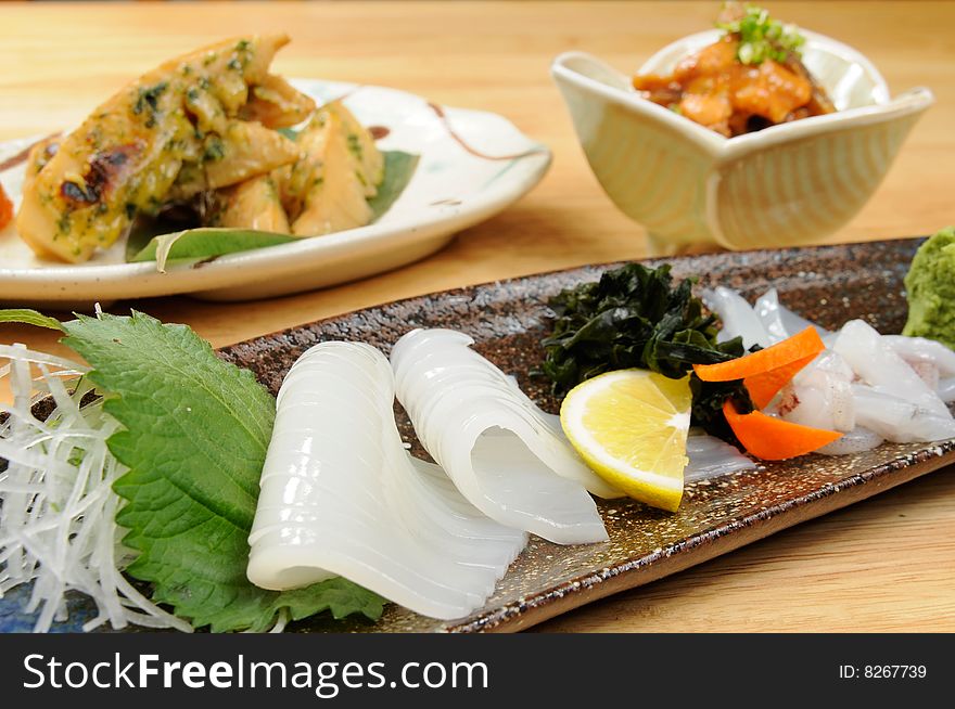 Japanese sashimi on a white dish