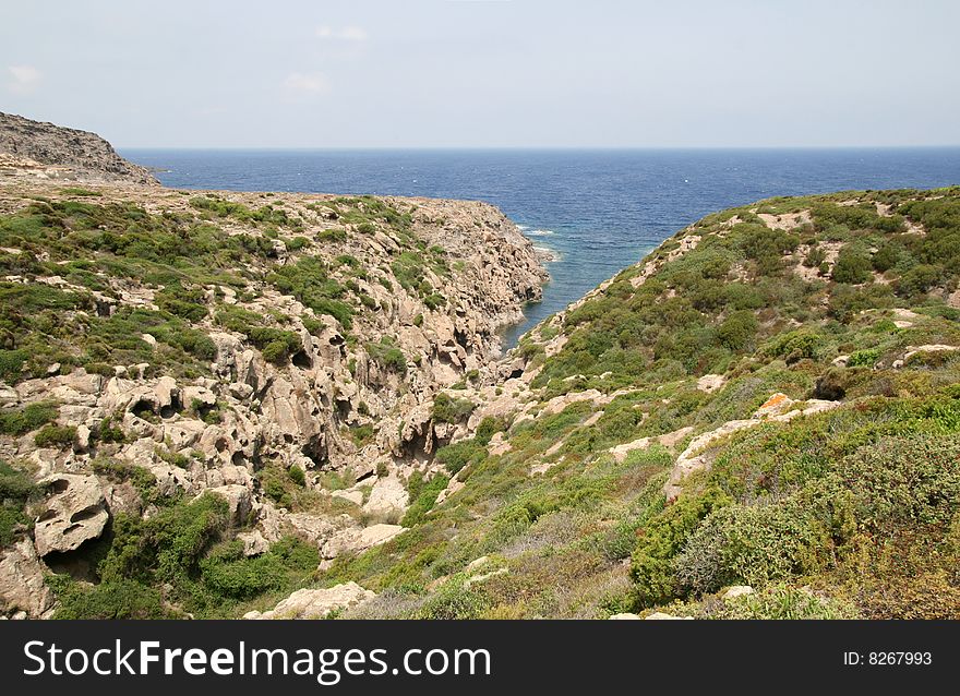 Mediterranean landscape with sea and stones. Mediterranean landscape with sea and stones