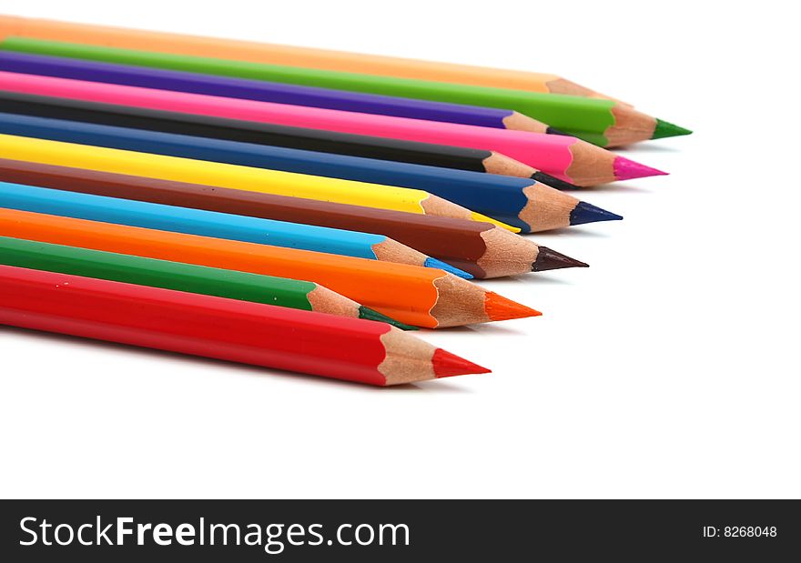 Group colors sharp pencils isolated on white background. Group colors sharp pencils isolated on white background