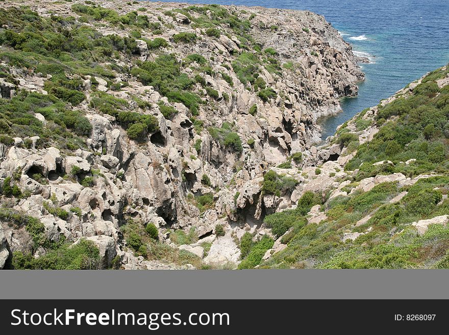 Mediterranean landscape with sea and stones