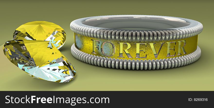 Diamonds and gold/silver ring with engraving. Diamonds and gold/silver ring with engraving