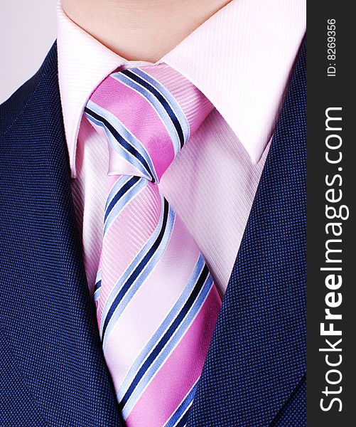 Pink striped tie on  shirt. Pink striped tie on  shirt