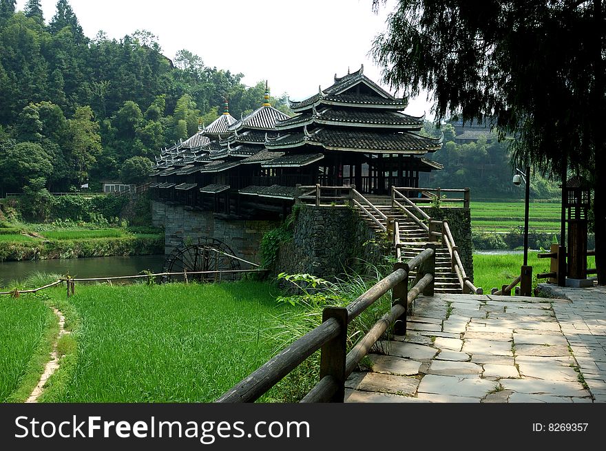 Chinese ancient bridge in guangxi province