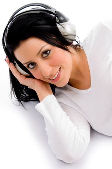 Female Listening Music On White Background Stock Photo Female Listening Music On White Background Stock Photo