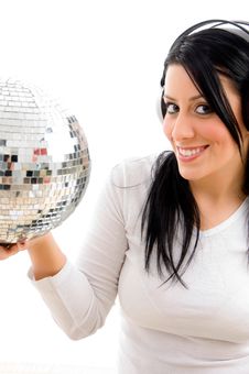 Female Listening Music And Carrying Disco Ball Royalty Free Stock Photography Female Listening Music And Carrying Disco Ball Royalty Free Stock Photography