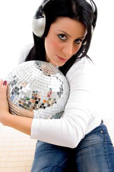 Female Listening Music And Holding Disco Ball Royalty Free Stock Photography Female Listening Music And Holding Disco Ball Royalty Free Stock Photography