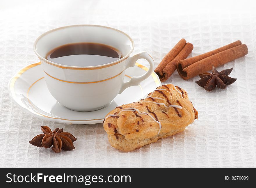 Сup of coffee, with spices and biscuit. Сup of coffee, with spices and biscuit