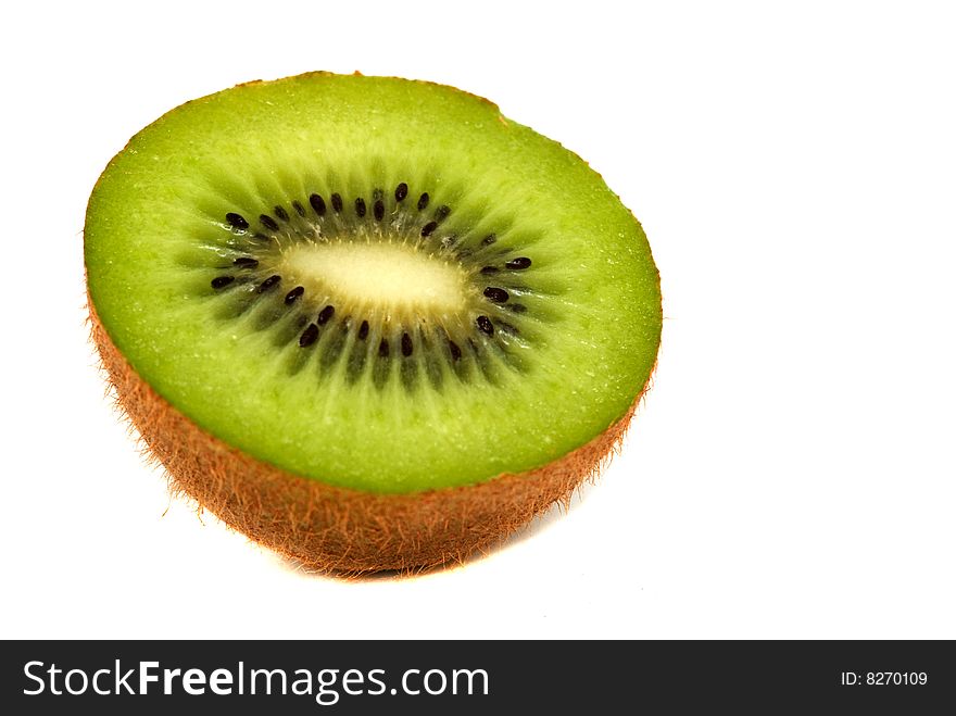 Section of kiwi fruit isolated on white background
