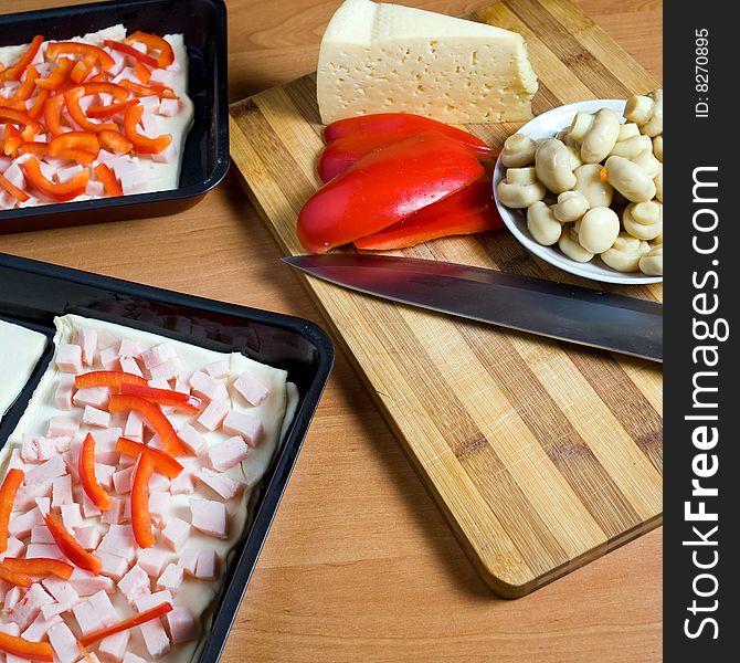 Stock photo: kitchen: an image of ingredients for pizza  in the kitchen