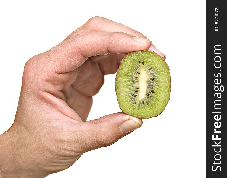 Hand Holding A Section Of Kiwi Fruit