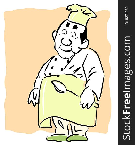 Cartoon illustration of a chef holding a spoon in his hands