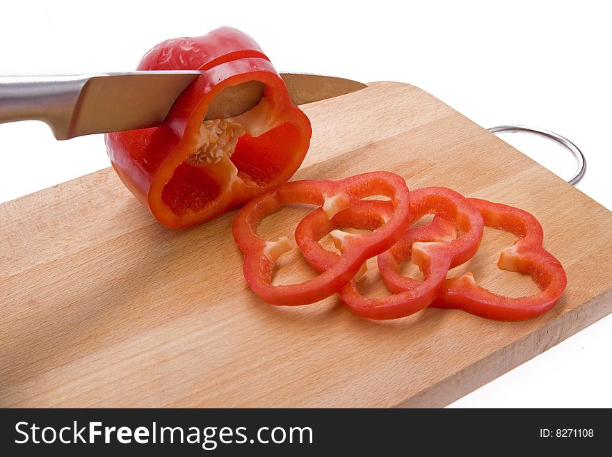 Sliced Red Pepper On A Board.