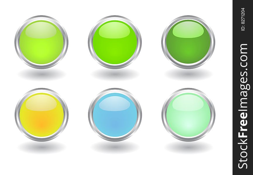Set of six buttons in bright colors. Set of six buttons in bright colors