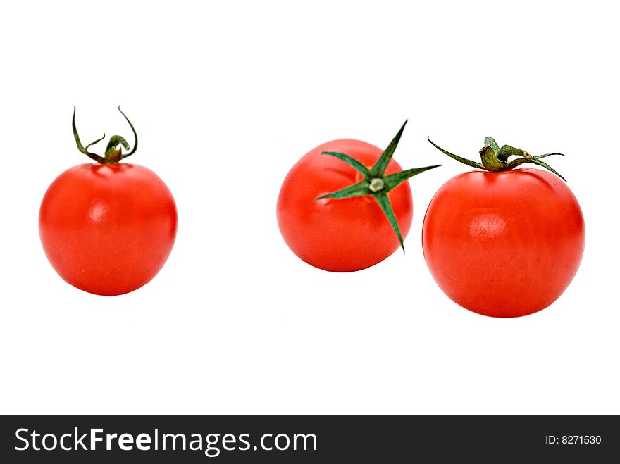 Closeup of cherry tomatoes isolated on white background