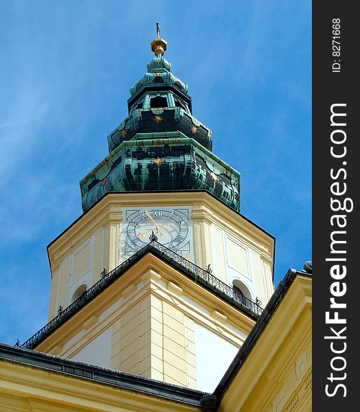 The castle tower is located in the city of Kromeriz in the Czech republic