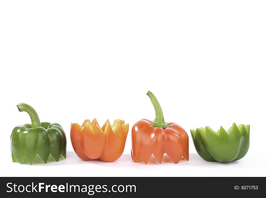 Sweet peppers closeup isolated on white background. Sweet peppers closeup isolated on white background