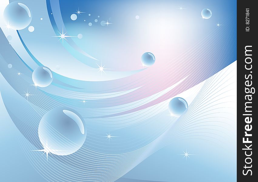 Abstract blue background with glass spheres