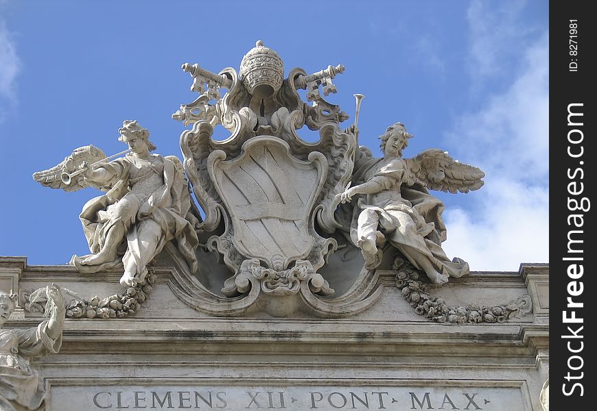 Pope Symbol On The Fountains Of Trevi