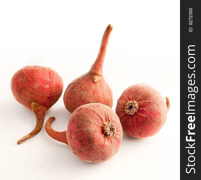 Still of four fresh figs on white background. Still of four fresh figs on white background