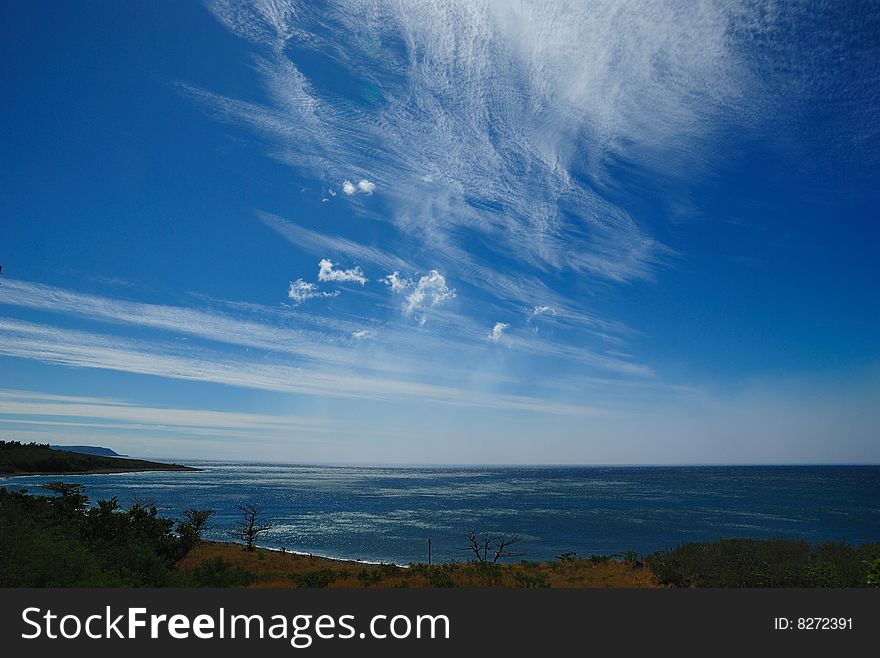 Blue sky and sea with coast  at south of Taiwan