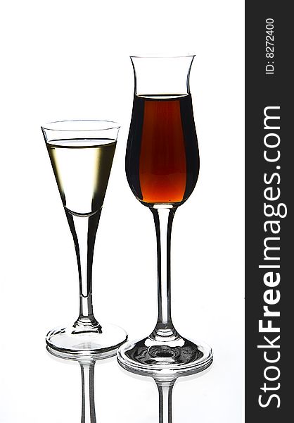 Cold red and white wine in glasses. Cold red and white wine in glasses